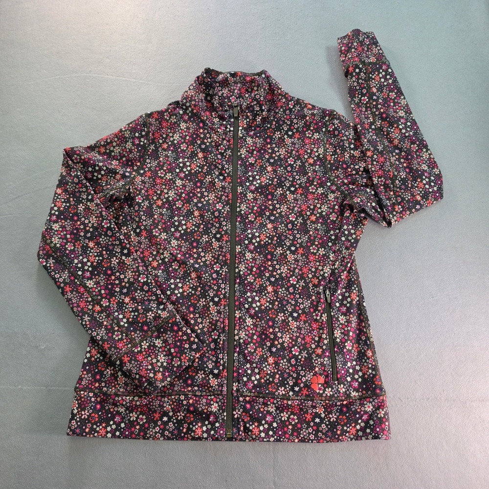 Krimson Klover Womens Floral Full Zip Active Jacket Mock Neck Pink Purple M